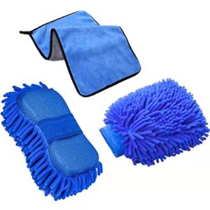 gaorong car wash cleaning supplies 3-piece set premium chenille microfiber washing sponge-washing gloves-washing towel-no lint scratches-super soft cleaning gloves with handbag gloves