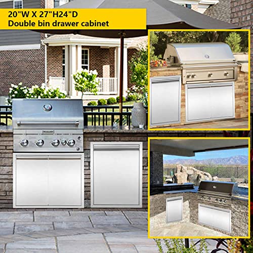 Atatod Pull-Out Double Trash Drawer Stainless Steel Outdoor Kitchen Trash Drawer Storage for Two 10 Gallon Commercial Wastebaskets…