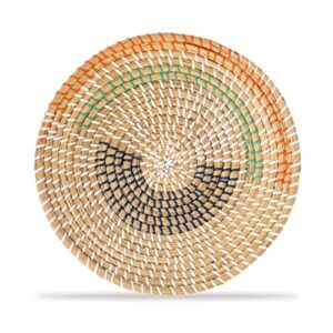 kiwi homie round woven seagrass wall decor basket trays, flat natural boho baskets handmade for living room, decorative wicker wall bakets for unique hanging wall art (12.99, horizon)
