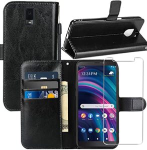 yjrop for blu view 3 case, for blu view 3 b140dl wallet case, with screen protector,pu leather wrist strap card slots shockproof protective flip cover phone case for blu view 3 b140dl, black