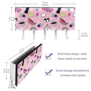 Cute Unicorn Lips Stickers Rack Organizer with 5 Hooks Wall Bathroom Kitchen Shelf Rack Multifunctional Storage Shelf