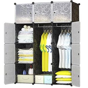 brian & dany portable wardrobe closet - cube storage organizer with 2 hanging rails, modular wardrobe for space saving, bedroom armoires for toys, shoes, clothes - 12 cubes