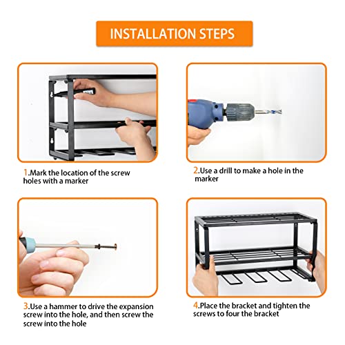 GOHIKING Wall Mount Tool Storage Rack, Garage Organization Heavy Duty Power Tool Organizer for 4 Drills & Batteries Fit Garage, Home, Workshop, Shed Power Tool Storage - Max Load 100lb