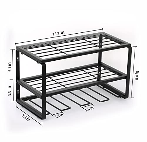 GOHIKING Wall Mount Tool Storage Rack, Garage Organization Heavy Duty Power Tool Organizer for 4 Drills & Batteries Fit Garage, Home, Workshop, Shed Power Tool Storage - Max Load 100lb