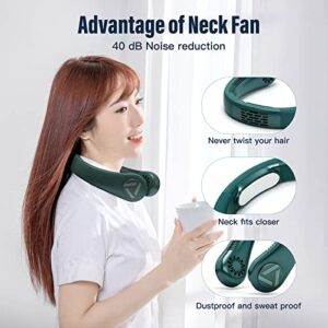 Dytecue Neck Fan AC Portable Air Conditioner Cooling Neck Fans Personal Bladeless Fan 4000 mAh Rechargeable Leafless USB Fan, 360° 1s Cooling&3 Speeds Blowing, Lightweight Wearable Fan(Blackish Green)