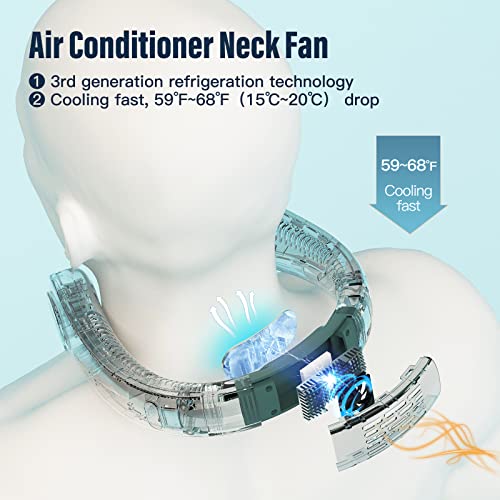 Dytecue Neck Fan AC Portable Air Conditioner Cooling Neck Fans Personal Bladeless Fan 4000 mAh Rechargeable Leafless USB Fan, 360° 1s Cooling&3 Speeds Blowing, Lightweight Wearable Fan(Blackish Green)