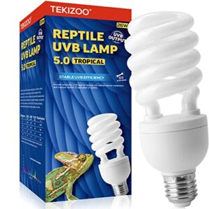 tekizoo uva uvb light bulb 5.0/10.0 compact florescent terrarium lamp for tropical/desert reptiles and amphibians (26w 5.0)