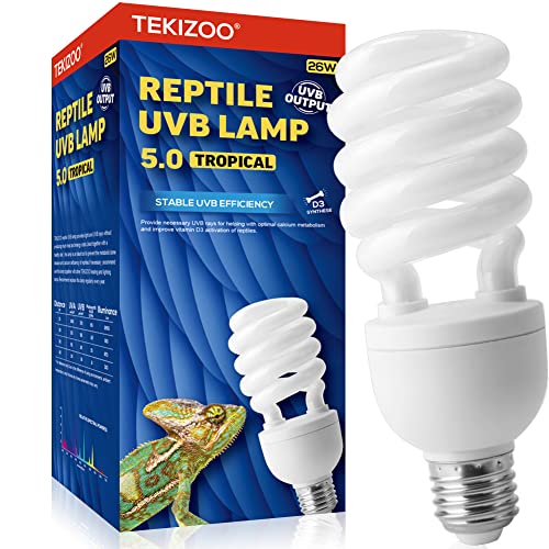 TEKIZOO UVA UVB Light Bulb 5.0/10.0 Compact Florescent Terrarium Lamp for Tropical/Desert Reptiles and Amphibians (26W 5.0)