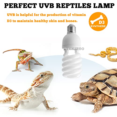 TEKIZOO UVA UVB Light Bulb 5.0/10.0 Compact Florescent Terrarium Lamp for Tropical/Desert Reptiles and Amphibians (26W 5.0)