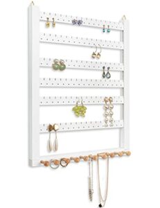 mymazn easy assemble solid beech wood earring hanging necklace holder hanger wall mount jewelry organizer rings scruncies organization