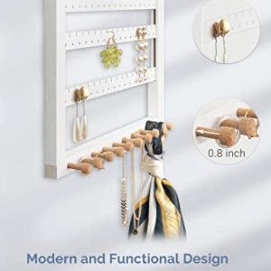 Mymazn Easy Assemble Solid Beech Wood Earring Hanging Necklace Holder Hanger Wall Mount Jewelry Organizer Rings Scruncies Organization