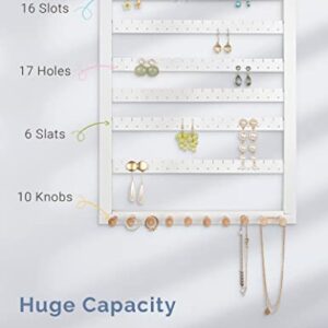 Mymazn Easy Assemble Solid Beech Wood Earring Hanging Necklace Holder Hanger Wall Mount Jewelry Organizer Rings Scruncies Organization