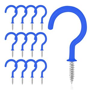 MJIYA 12 PCS Vinyl Coated Ceiling Hooks Question Mark Shape Hook Heavy Duty Screw Cup Hook for Bathroom Kitchen Wall Ceiling Hanging (Blue, 2 Inch)