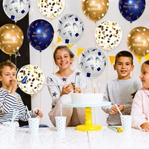 WATINC 36Pcs Navy Blue and Gold Happy Birthday Balloons, Sequin Confetti Latex Balloon Party Decor Photo Booth Prop Background Decoration for Kids Boy Girls Classroom Home Wall Baby Shower (12 Inch)