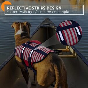 MORVIGIVE Striped Dog Life Jacket, Ripstop Dog Life Vest Preserver for Boating & Swimming with Rescue Handle, Reflective Puppy Float Coat Pet Swimsuit with Adjustable Straps and Side-Release Buckles