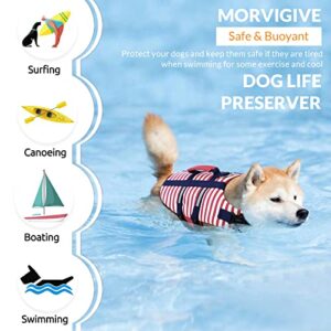 MORVIGIVE Striped Dog Life Jacket, Ripstop Dog Life Vest Preserver for Boating & Swimming with Rescue Handle, Reflective Puppy Float Coat Pet Swimsuit with Adjustable Straps and Side-Release Buckles