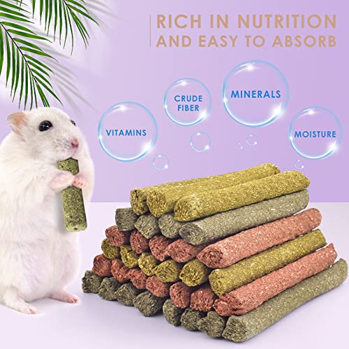 Bissap 36PCS Rabbit Chew Sticks, Mixed Natural Timothy Hay Oat Carrot Bunny Chew Toys and Treats for Rabbits Bunnies Chinchillas Guinea Pigs Hamsters and Other Small Animals Molar Snacks