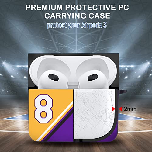 Basketball 8/24 Case Cover for Airpods 3rd Generation (2021) with Keychain for Fans Boy Men Girl Teen Jersey Cool Fun Design Mamba Spirit Square ​Hard Skin Protective Case Compatible with Airpods 3