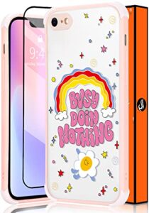 shorogyt cute funny case for iphone se 2022/2020/8/7-4.7”colorful rainbow girls aesthetic designer girly design women cases with pattern cover + screen protector for iphone 7/8/se(2in1)