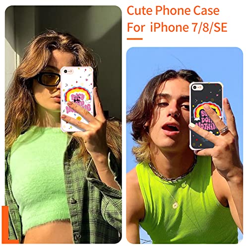 Shorogyt Cute Funny Case for iPhone SE 2022/2020/8/7-4.7”Colorful Rainbow Girls Aesthetic Designer Girly Design Women Cases with Pattern Cover + Screen Protector for iPhone 7/8/SE(2in1)