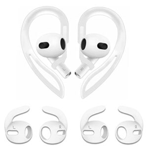 alxcd ear hook ear tips compatible with airpods 3, 1 pair over-ear soft adjustable ear hook & 2 pairs sport silicone ear tips in 1 set [anti slip][anti lost], compatible with airpods 3 (1c+2s) white