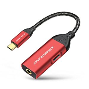 usb c to 3.5 mm jack adapter, 24bit hi-res sound type c to audio connector pd fast charging compatible with samsung galaxy s22/s21/s20 plus, pixel 6/5/4/3/2, ipad pro/ipad air/ipad mini, red
