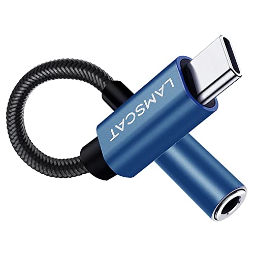 LAMSCAT USB Type C to 3.5mm Headphone Jack Adapter, USB C to Aux Adapter Dongle DAC Cable Compatible with Pixel 6 5 4, Samsung Galaxy S22 S21 S20 Ultra S20+ Note 20 10 S10 and More (Blue)