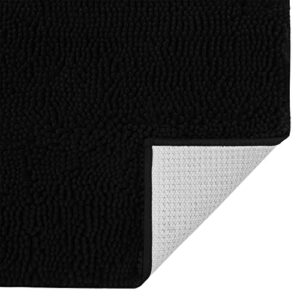 Yastouay Bath Mats for Bathroom, Non-Slip Machine Washable Absorbent Soft Plush Chenille Bath Rug Mat, Bathroom Carpet Mats for Shower Floor and Bathtub, 20x32 Inches, Black