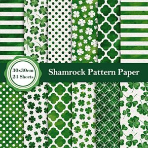 whaline 12 designs st. patrick's day pattern paper pack 24 sheet green shamrock stripe clover dot scrapbook paper double-sided decorative craft paper folded flat for card making scrapbook, 30 x 30cm