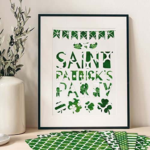 Whaline 12 Designs St. Patrick's Day Pattern Paper Pack 24 Sheet Green Shamrock Stripe Clover Dot Scrapbook Paper Double-Sided Decorative Craft Paper Folded Flat for Card Making Scrapbook, 30 x 30cm
