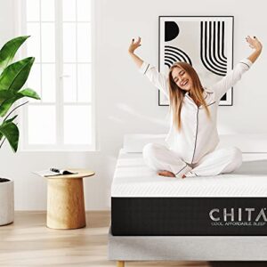 CHITA Queen Size Hybird Mattress,10 Inches Gel-Infused Mattress,Fiberglass Free 7 Zone Pocket Spring Mattress,Mattress in a Box,100 Night Trial-10 Years WarrantyCertiPUR-US Certified