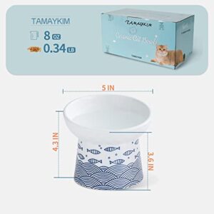 TAMAYKIM Tilted Ceramic Elevated Cat Bowls, Food and Water Raised Bowl Set for Kitty Cats and Small Dogs, Porcelain Elevated Stress Free Feeding Pet Bowl Dish, Set of 2