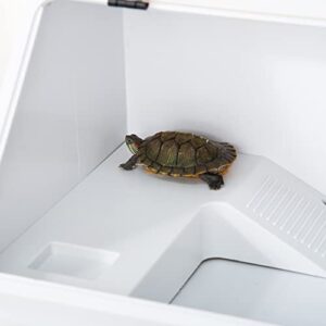 PawHut Small Turtle Tank with Basking Platform, Reptile Aquarium Cage with Feeding Trough, Box Turtle Habitat and Hermit Crab Habitat, Clear Sunlight Window, Indoor and Outdoor