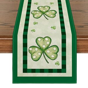 artoid mode buffalo plaid shamrock st. patrick's day table runner, seasonal spring wedding holiday kitchen dining table decoration for indoor outdoor home party decor 13 x 72 inch