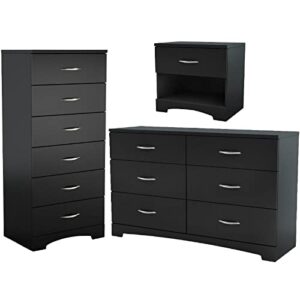 home square 3 piece modern bedroom furniture set - 6 drawer black dresser for bedroom / 6 tall black chest of drawers for bedroom/black nightstand with drawer and shelf