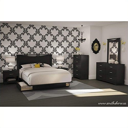 Home Square 3 Piece Modern Bedroom Furniture Set - 6 Drawer Black Dresser for Bedroom / 6 Tall Black Chest of Drawers for Bedroom/Black Nightstand with Drawer and Shelf