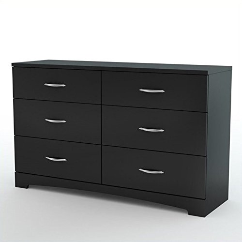 Home Square 3 Piece Modern Bedroom Furniture Set - 6 Drawer Black Dresser for Bedroom / 6 Tall Black Chest of Drawers for Bedroom/Black Nightstand with Drawer and Shelf