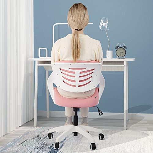 BOJUZIJA Ergonomic Office Computer Desk Kid Study Chair Waist Support Function Swivel 360° for Home&Office (Pink)