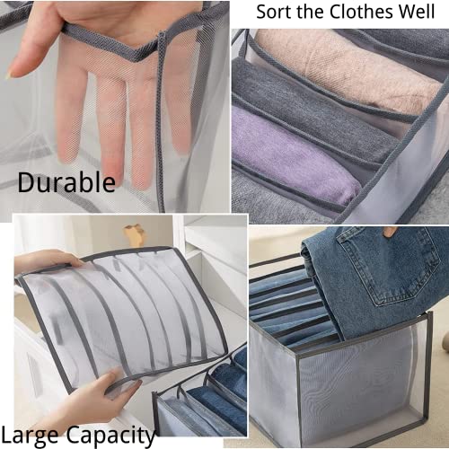 Wardrobe Clothes Orgnizer for Jeans T-Shirt Washable Foldable 7 Grids Mesh Strorage Legging Drawer Ogrizer for Underwear, Socks, Scarves, Leggings, Skirts(36*25*20cm)