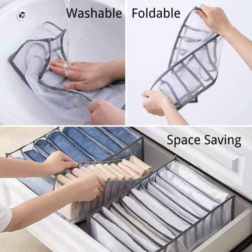 Wardrobe Clothes Orgnizer for Jeans T-Shirt Washable Foldable 7 Grids Mesh Strorage Legging Drawer Ogrizer for Underwear, Socks, Scarves, Leggings, Skirts(36*25*20cm)