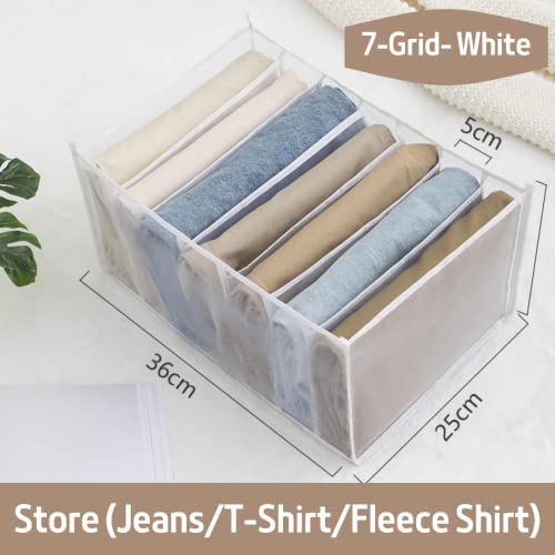 Wardrobe Clothes Orgnizer for Jeans T-Shirt Washable Foldable 7 Grids Mesh Strorage Legging Drawer Ogrizer for Underwear, Socks, Scarves, Leggings, Skirts(36*25*20cm)