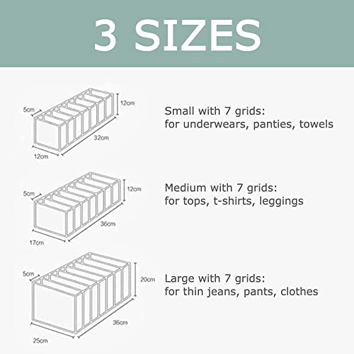 NEATR Wardrobe Organizer, 7 Grids Washable Clothes Organizer for Folded Clothes, 2 Pieces Foldable Wardrobe Clothes Organizer for Jeans, Dividers Nylon Clothing Organizer for Drawer (14.2Lx9.84Wx7.87H inch)