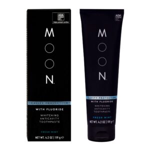 moon stain removal whitening toothpaste, fluoride, cavity protection, fresh mint flavor for fresh breath, for adults 4.2 oz