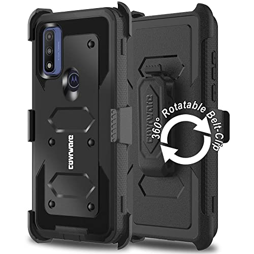 Covrware Aegis Series Case for Moto G Pure 6.5 inch (2021 Release), Full-Body Rugged Dual-Layer Shockproof Protective Holster Swivel Belt-Clip Cover with Kickstand and Built-in Screen Protector, Black