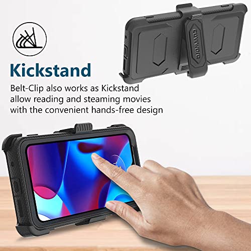 Covrware Aegis Series Case for Moto G Pure 6.5 inch (2021 Release), Full-Body Rugged Dual-Layer Shockproof Protective Holster Swivel Belt-Clip Cover with Kickstand and Built-in Screen Protector, Black