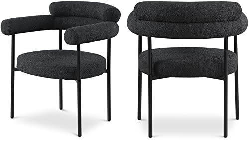 Meridian Furniture Blake Collection Modern | Contemporary Boucle Fabric Upholstered Dining Chair with Metal Frame, Set of 2, 28.5" W x 24" D x 31.5" H, Black