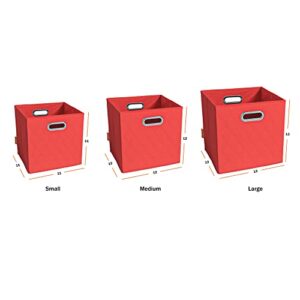 JIAessentials Large 13-inch Red Foldable Diamond Patterned Faux Leather Storage Cube Bins Set of Four with Handles with Dual Handles for living room, bedroom and office storage Red Large Size Large Size Collapsible Diamond Patterned Storage Cubes with Han