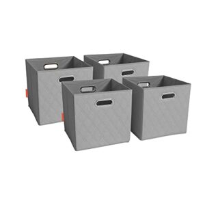 jiaessentials large 13-inch gray foldable diamond patterned faux leather storage cube bins set of four with handles with dual handles for living room, bedroom and office storage