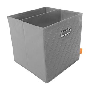 JIAessentials Large 13-inch Gray Foldable Diamond Patterned Faux Leather Storage Cube Bins Set of Four with Handles with Dual Handles for living room, bedroom and office storage