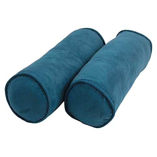 Blazing Needles Corded Microsuede Bolster Pillow, 20" x 8", Teal 2 Count